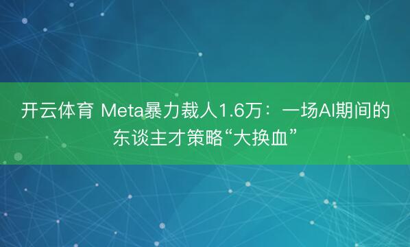 开云体育 Meta暴力裁人1.6万：一场AI期间的东谈主才策略“大换血”